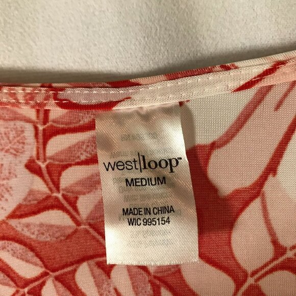 West Loop Dress Gathered Elastic Waist Raglan Sleeve FOrange Floral Size Medium - Picture 12 of 13